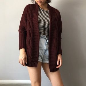 Pacsun Burgundy Chunky Knit Cardigan